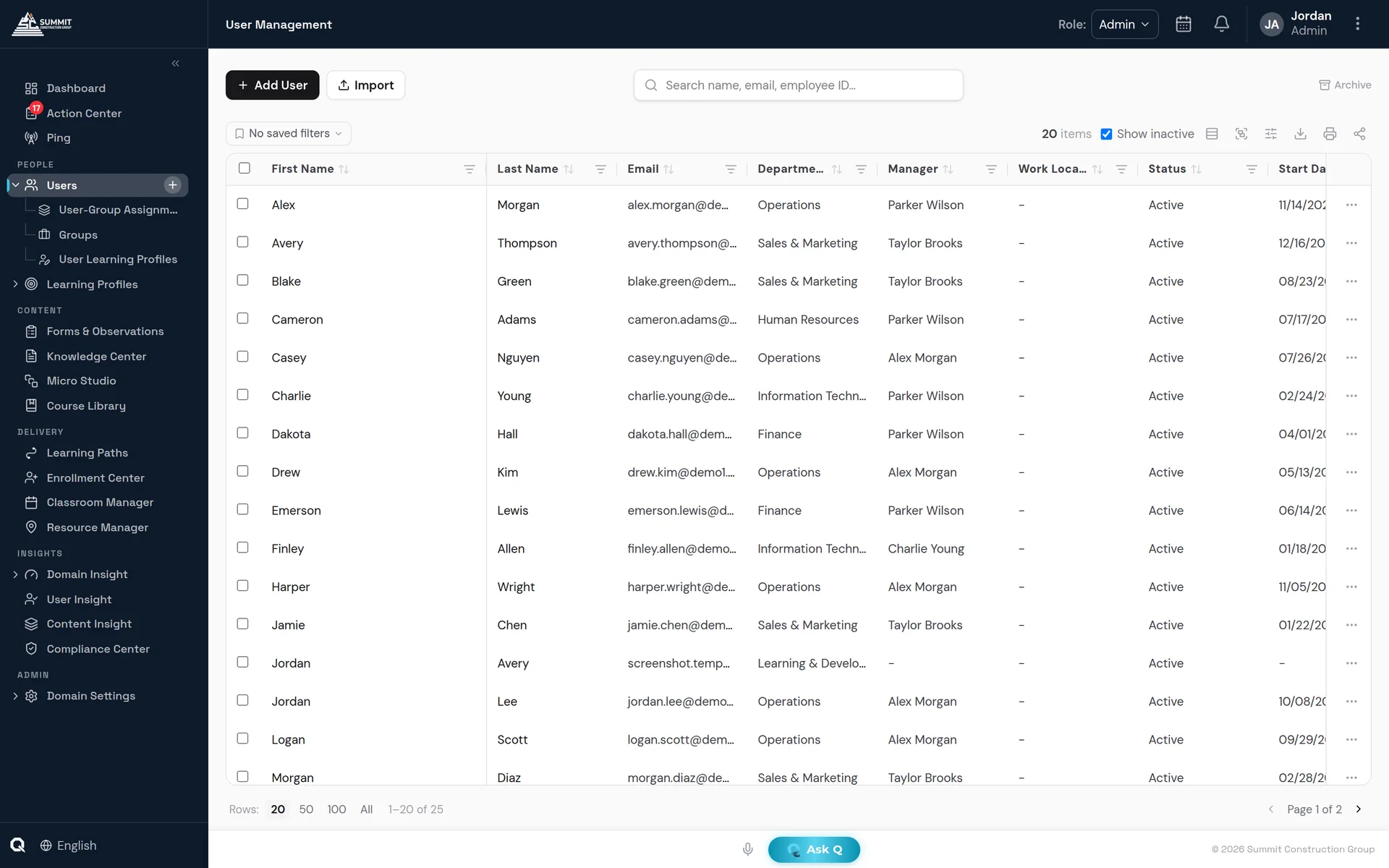User management table